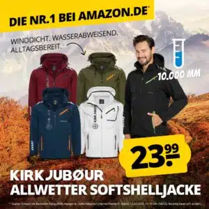 KIRKJUBØUR Softshelljacke „Alvik“ für Herren – wasserdicht ab 23,99€