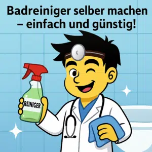 Badreiniger selber machen: Mann mit Putzmittel und Lappen vor einem Waschbecken