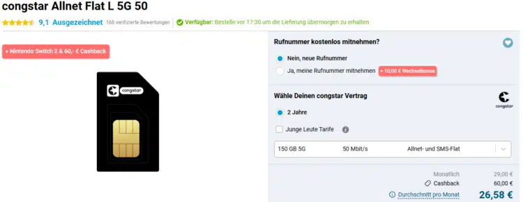 Nintendo Switch 2 Mario Kart Edition Congstar Allnet-Flat L