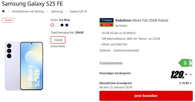 Samsung Galaxy S25 FE Handytarif