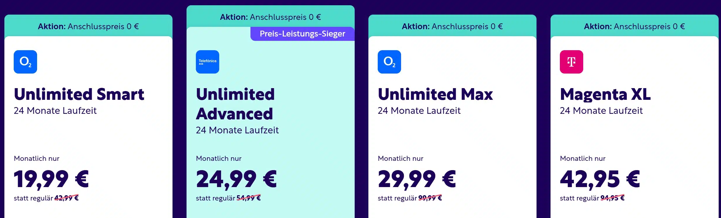 4 Tarife bei Unlimited Mobile
