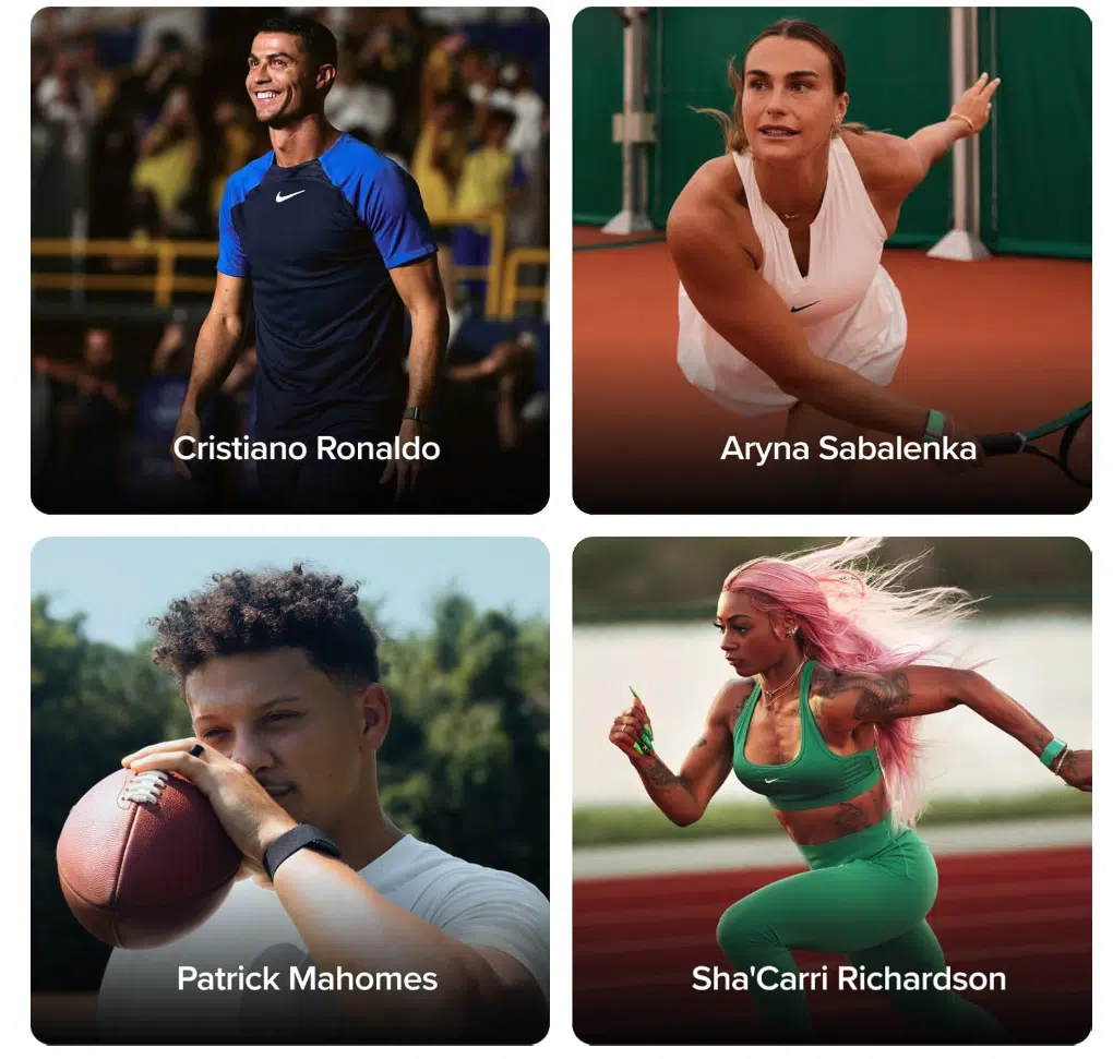 Cristiano Ronaldo, Aryna Sabalenka, Patrick Mahomes und Sha'Carri Richardson auf einem Bild.