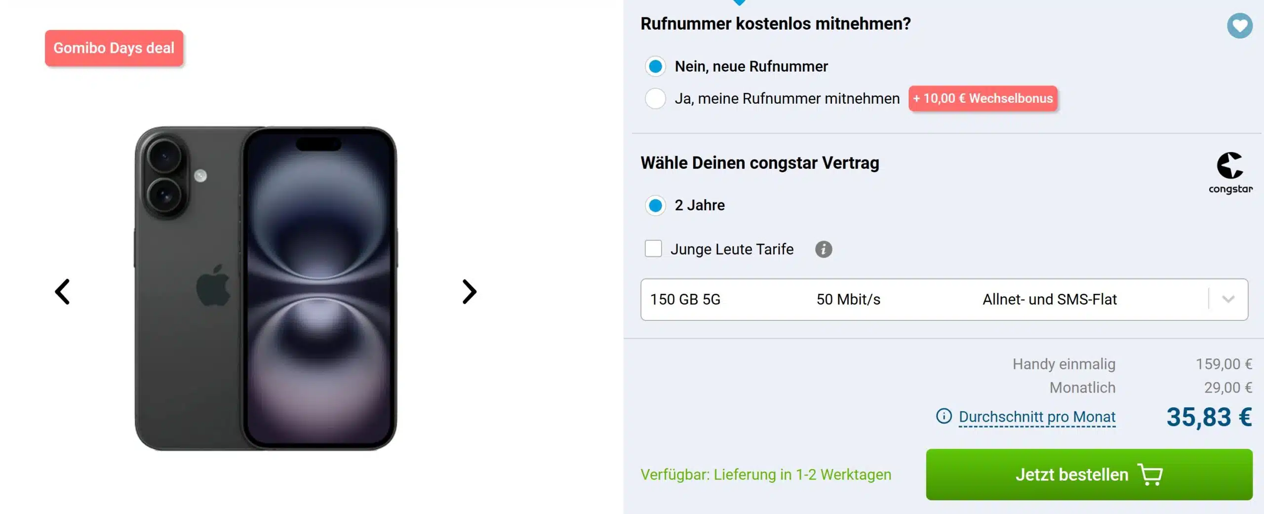 iPhone 16 Deal im Tarif bei Gomibo