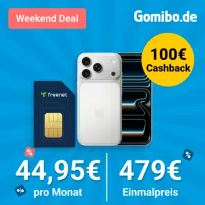 Thumbnail Nur am Wochenende: 100€ Cashback 🔥 Apple iPhone 17 Pro (256GB) für 479€ + 100GB 5G/LTE Telekom Allnet für 44,95€/Monat + 150€ Wechselbonus (Freenet Magenta Mobil L)