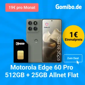 Motorola Edge 60 Pro (512GB) für 1€ + 25GB LTE/5G Telekom Allnet für 19€/Monat + 10€ Wechselbonus (congstar Allnet Flat S)