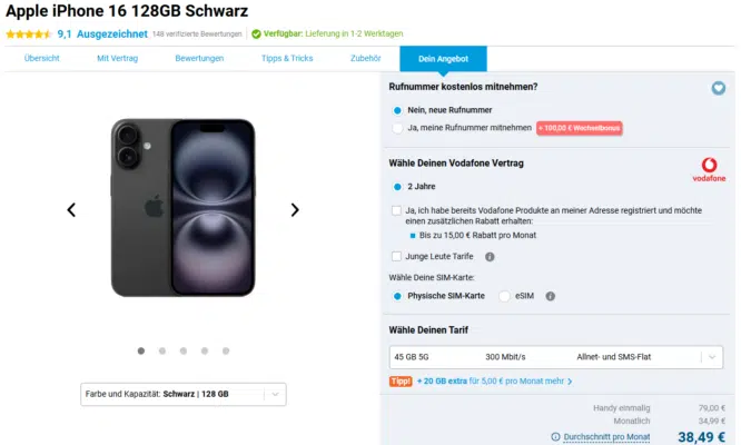 Apple iPhone 16 Handytarif