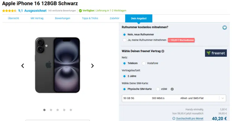 Apple iPhone 16 Handyvertrag