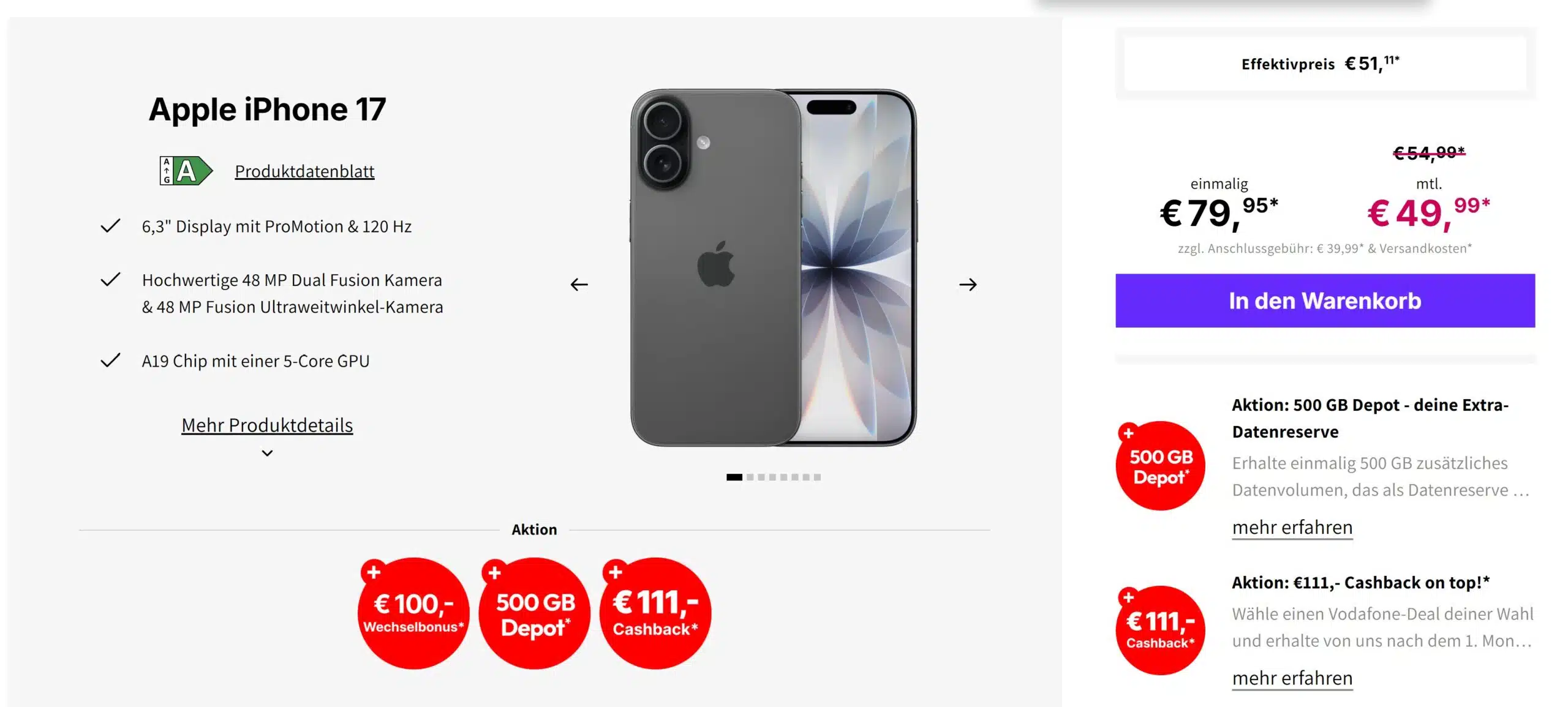 Apple iPhone 17 im Tarifangebot bei Deinhandy