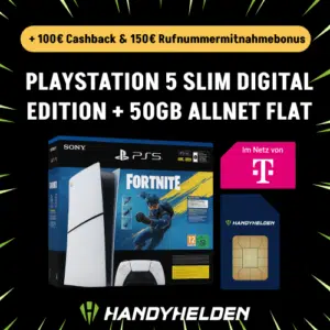 Thumbnail Mit fettem 250€ Bonus on top 🔥 PS5 | PlayStation 5 Slim Digital Edition Fortnite Edt. für 44,95€ + 50GB 5G Telekom Allnet für 23,99€/Monat + 0€ AP (freenet Telekom Allnet)
