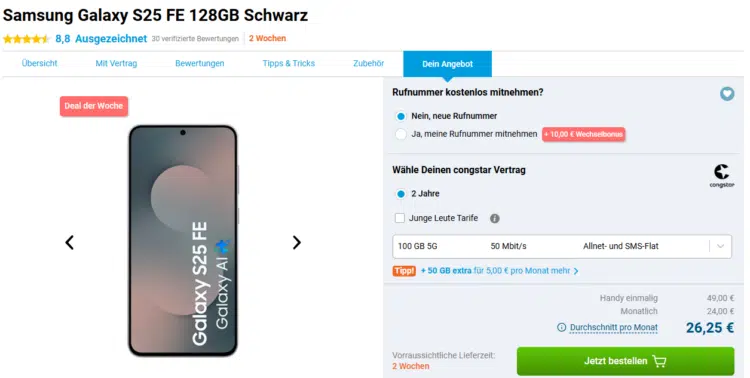 Samsung Galaxy S25 FE Handytarif