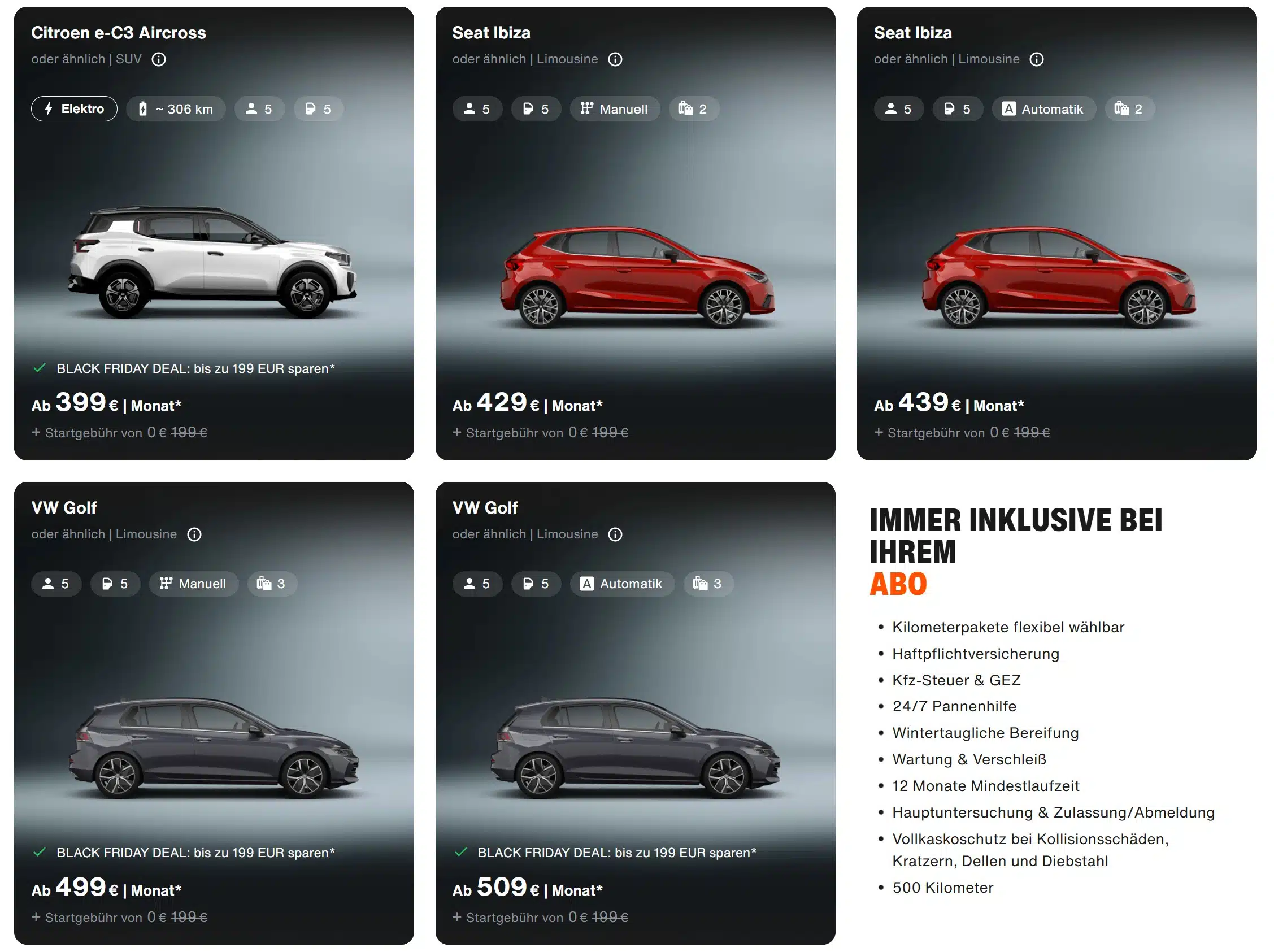 5 Autos bei Sixt mit Leasing-Beschreibung