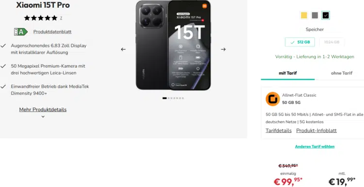 Xiaomi 15T Pro Handytarif