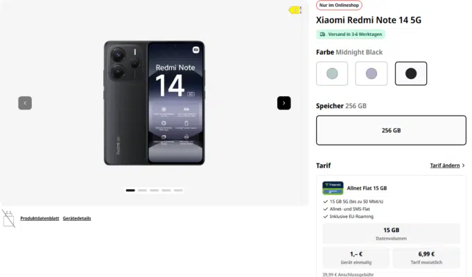 Xiaomi Redmi Note 14 5G Handytarif