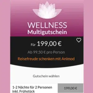 Thumbnail 💆‍♀️ Animod Wellness Multigutschein: 1–2 Nächte in handverlesenen Hotels für 2 Personen inkl. Frühstück &amp; Wellnessbereich für 199€ (99,50€ p. P.)