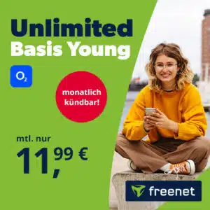 Monatlich kündbare Unlimited o2 5G Allnet-Flat für 11,99€/Monat (freenet Allnet Unlimited Basis Young)