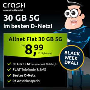 Thumbnail Crash Black Week Tarife im Telekom-Netz: 30GB / 75GB / 100GB für 8,99€ / 12,99€ / 16,99€ monatlich