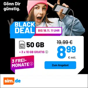 Thumbnail 5G/LTE Handy Allnets 📲 3GB für 2,99€ + 3 Freimonate + 3x 10GB gratis | 20GB für 4,99€ + 3 Freimonate + 3x 10GB gratis &amp; weitere Tarife ⏰ nur für kurze Zeit (sim.de im 1&amp;1-Netz)