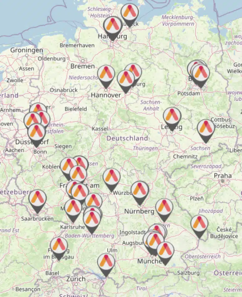 Premier Inn Hotels auf Landkarte