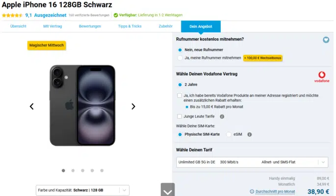 Apple iPhone 16 Handytarif