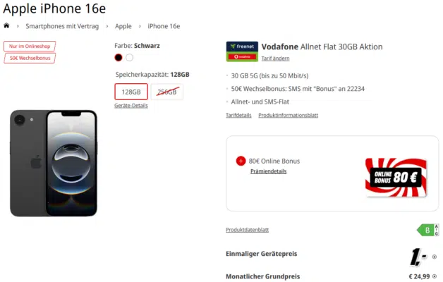 Apple iPhone 16e Handytarif