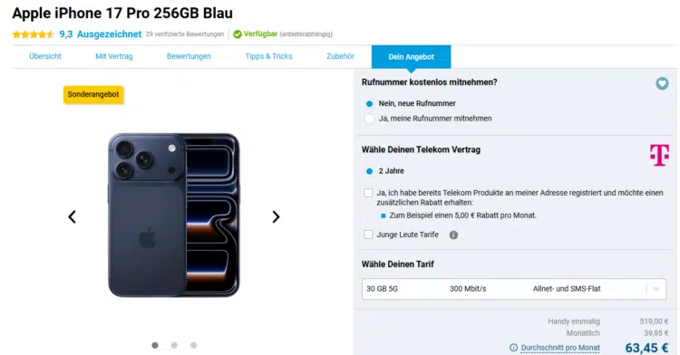 Apple iPhone 17 Pro Handytarif