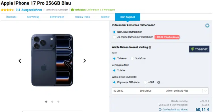 Apple iPhone 17 Pro Handytarif