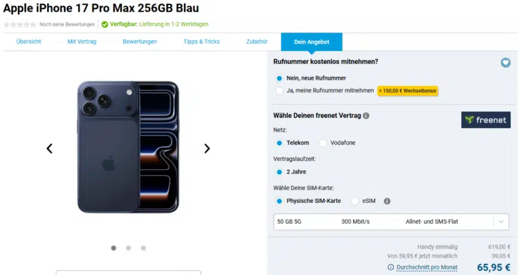 Apple iPhone 17 Pro Max Handytarif