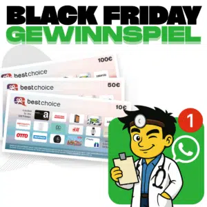 Thumbnail 🖤 Black Friday Gewinnspiel: Gewinnt 100€, 50€ oder 5x 10€ BestChoice Gutscheine für Amazon, MediaMarkt, Otto &amp; Co. 📲 exklusiv auf unserem WhatsApp Channel!