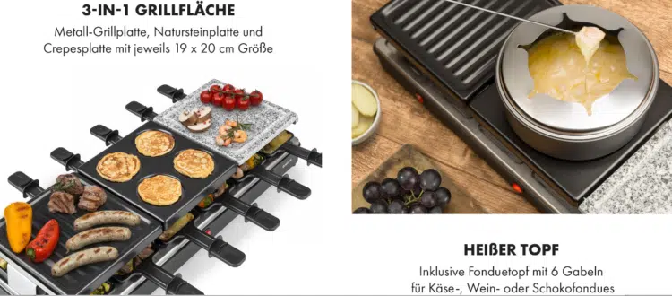 Klarstein Fonduelette XL 3-in-1 Raclette-Grill & Fondue