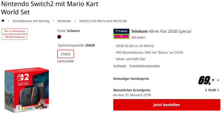 Nintendo Switch2 mit Mario Kart World Set Handytarif