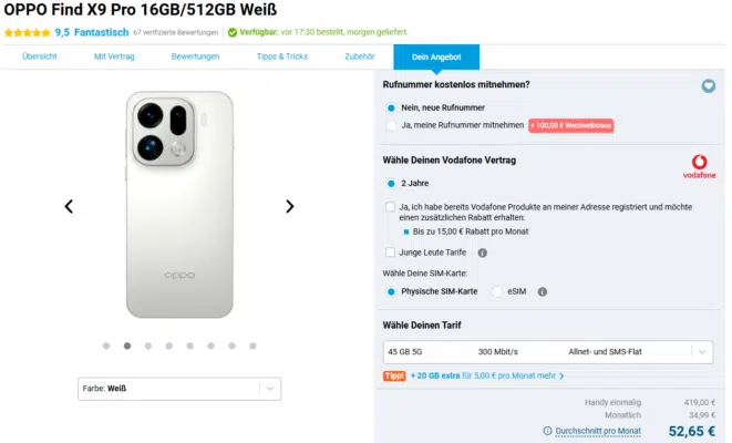 OPPO Find X9 Pro Handytarif