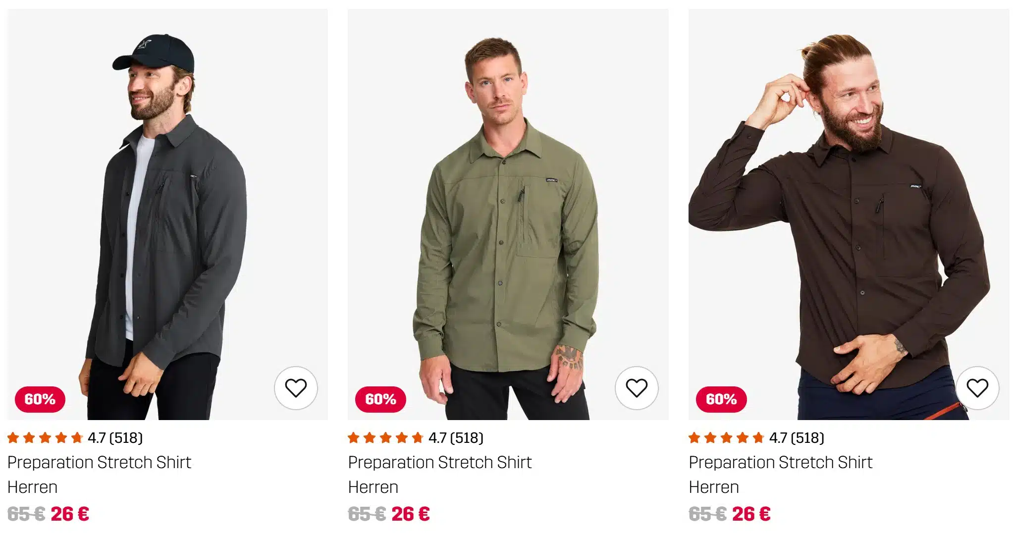 3 Produktbilder von Männern mit einem Stretch-Hemd bei RevolutionRace