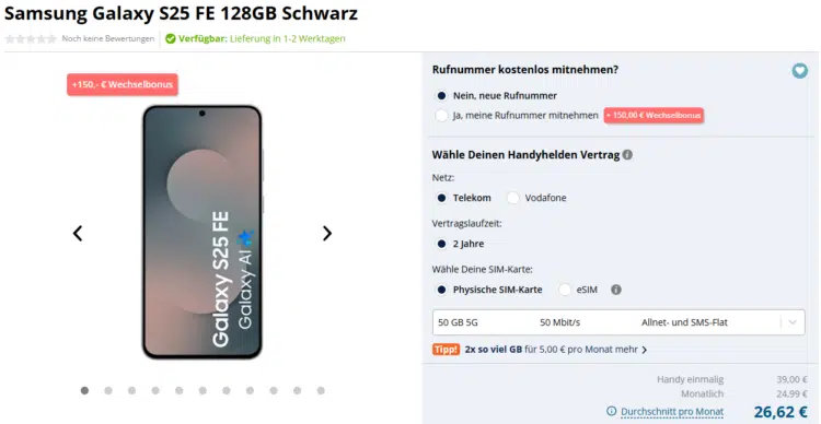 Samsung Galaxy S25 FE Handytarif