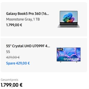 Thumbnail Samsung Galaxy Book5 Pro 360 + 55" Crystal 4K TV für 1.799€ (statt 2.049€)