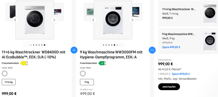Samsung WD8400D 11+ 6kg Waschtrockner + WW3000FM 9kg Waschmaschine