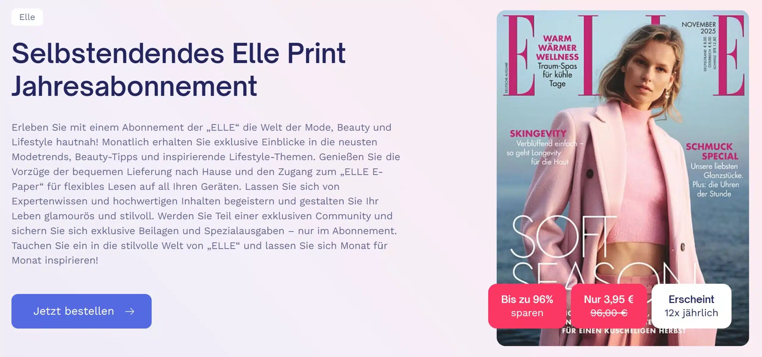 Angebot eines selbstendenden Elle Jahresabos