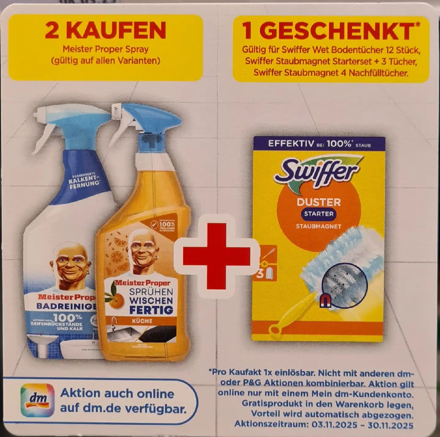 🧽 dm-Deal: 2x Meister Proper Spray kaufen & 1x Swiffer Produkt gratis sichern!