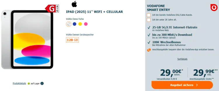 Apple iPad (2025) 11'' WiFi + Cellular Handytarif