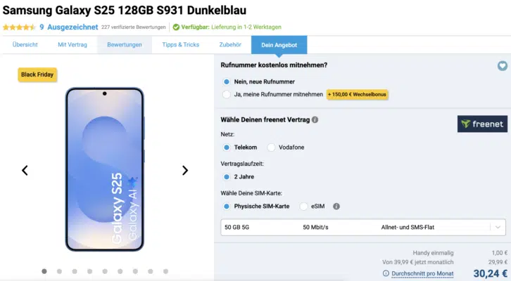 Samsung Galaxy S25 Handytarif