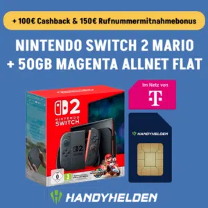 Thumbnail Eff. GRATIS: Nintendo Switch 2 + Mario Kart World für 99,95€ + 50GB 5G/LTE Telekom Allnet für 24,95€/Monat + 100€ Cashback + 150€ Wechselbonus (freenet Magenta Mobil M)