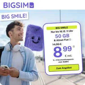 Thumbnail Mtl. kündbare 5G Allnet mit 50GB für 8,99€/Monat 📲 weitere Tarife auch zur Auswahl, u.a. 20GB für 4,99€ (BigSIM im 1&amp;1-Netz)