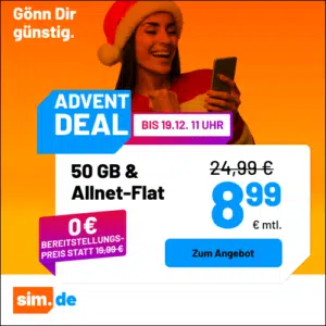 Thumbnail 5G/LTE Handy Allnets 📲 50GB für 8,99€ &amp; weitere Tarife ⏰ nur für kurze Zeit (sim.de im 1&amp;1-Netz)