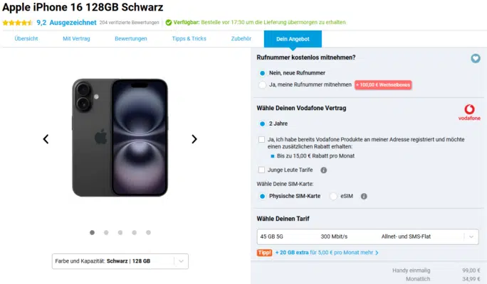 Apple iPhone 16 Handytarif