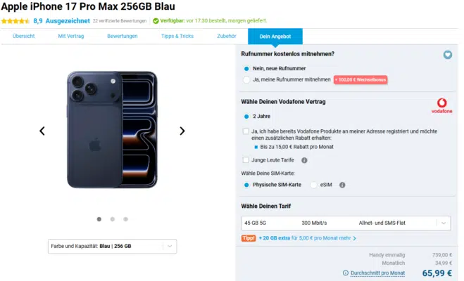 Apple iPhone 17 Pro Max Handytarif