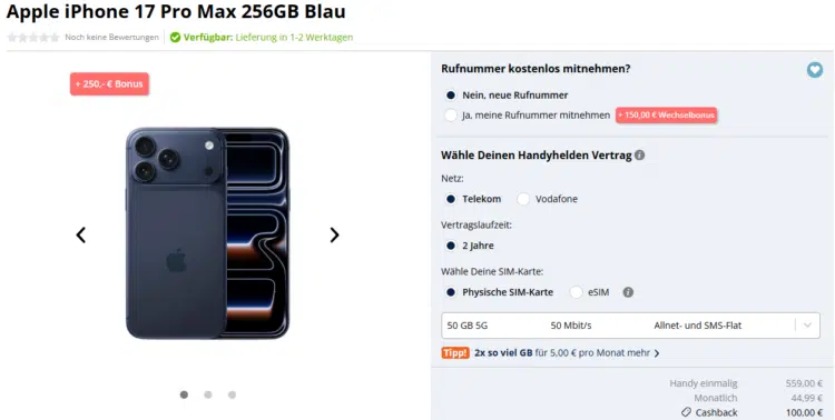 Apple iPhone 17 Pro Max Handytarife