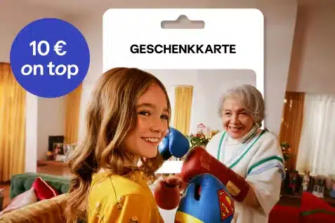 Decathlon Geschenkkarte 10€ on top - junge Frau mit Oma