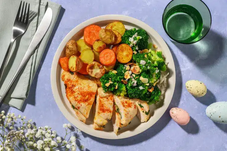 Hähnchenbrust mit würziger Bärlauch-Füllung auf einem Teller