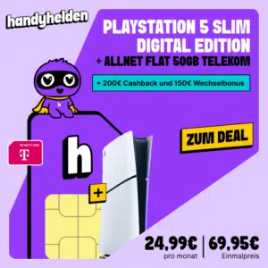 Thumbnail Eff. GRATIS: PS5 Slim Digital Edition für 69,95€ + + 50GB 5G/LTE Telekom Allnet für 24,99€/Monat + 200€ Cashback + 150€ Wechselbonus (freenet Telekom Allnet Flat)