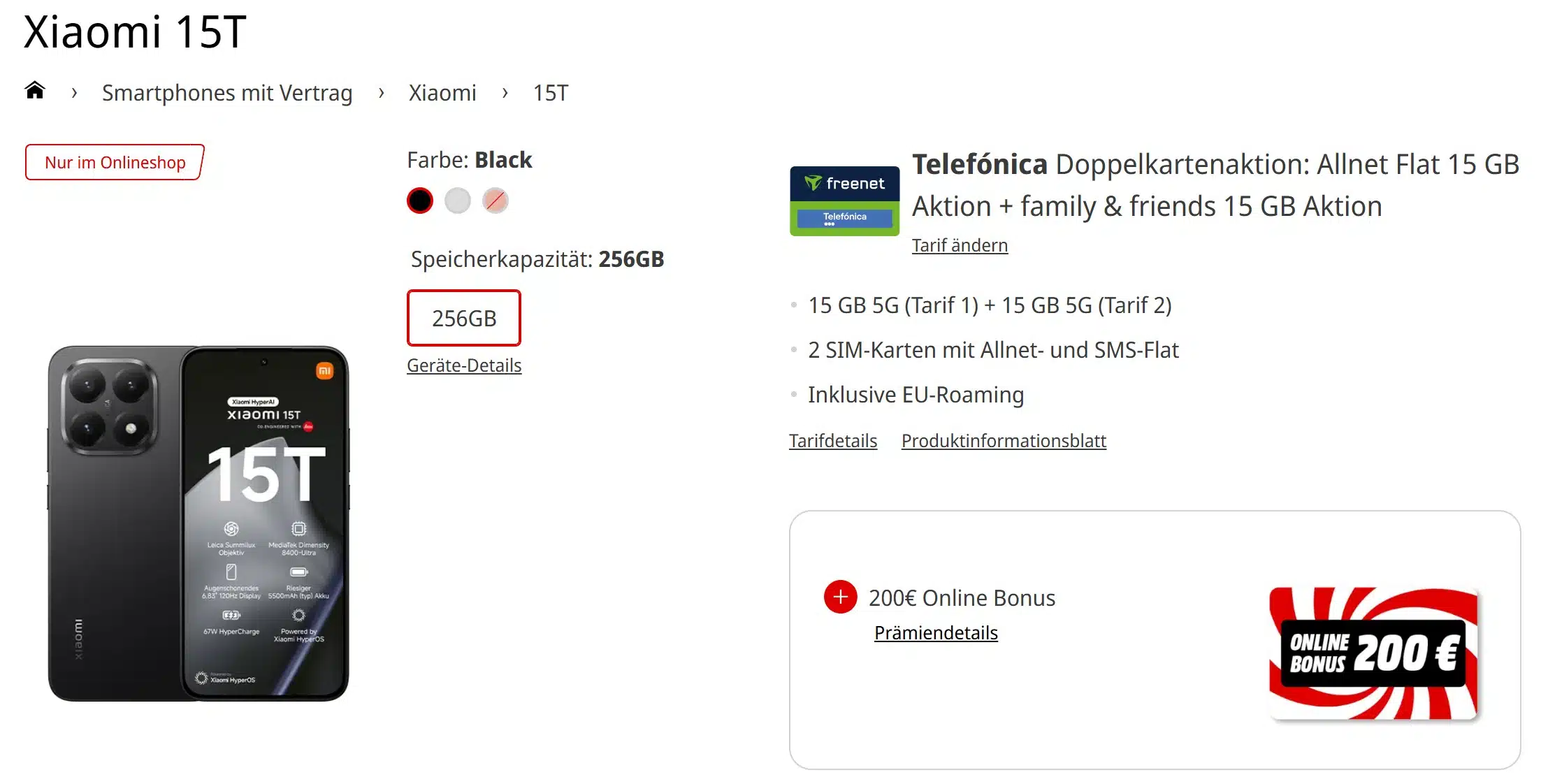 Xiaomi 15T Tarif in der MediaMarkt Tarifwelt mit freenet Telefónica