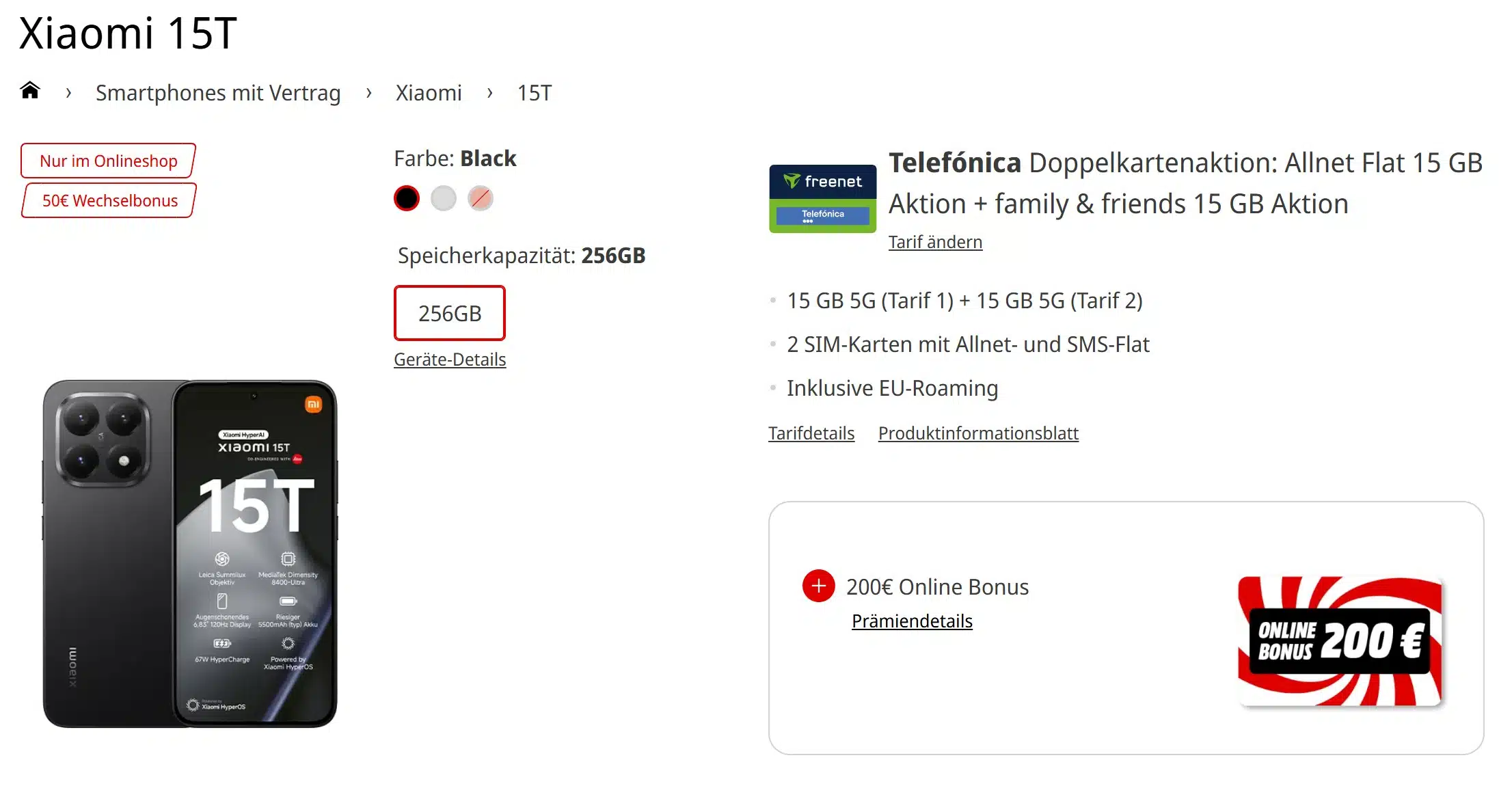 Xiaomi 15T freenet Tarif in der MediaMarkt Tarifwelt
